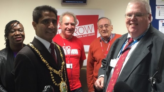 The Mayor of Harrow joined the Radio Harrow Volunteers in the studio for the Macmillan Coffee Morning show